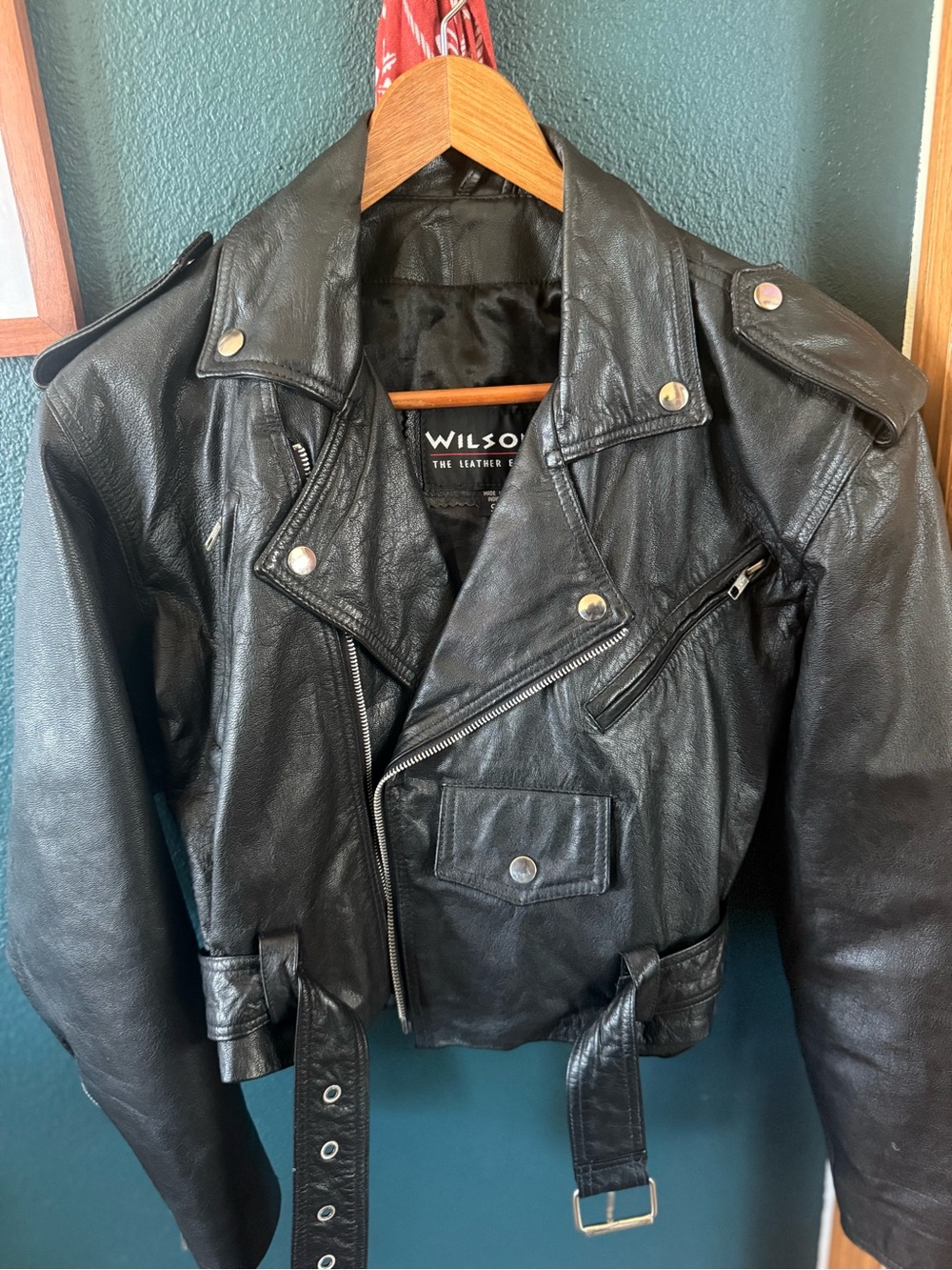 Wilson womens Black Leather Biker Jacket S